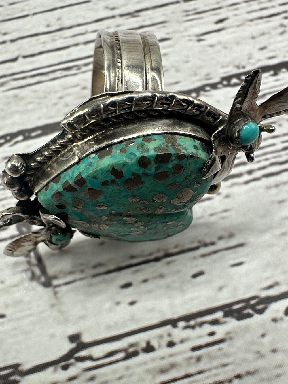 Turquoise Heart Butterfly Accent Sterling Silver Ring - Picture 5 of 9